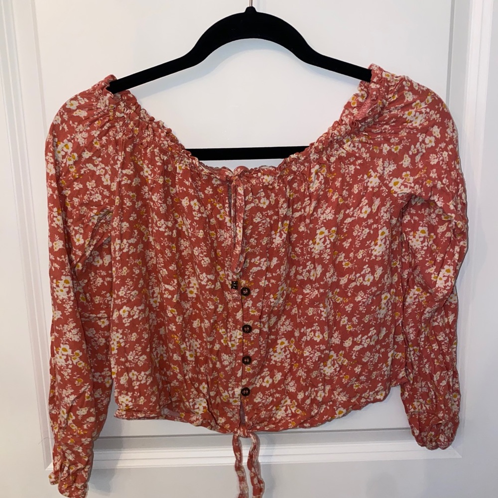 Pink and White button down long sleeve with tie